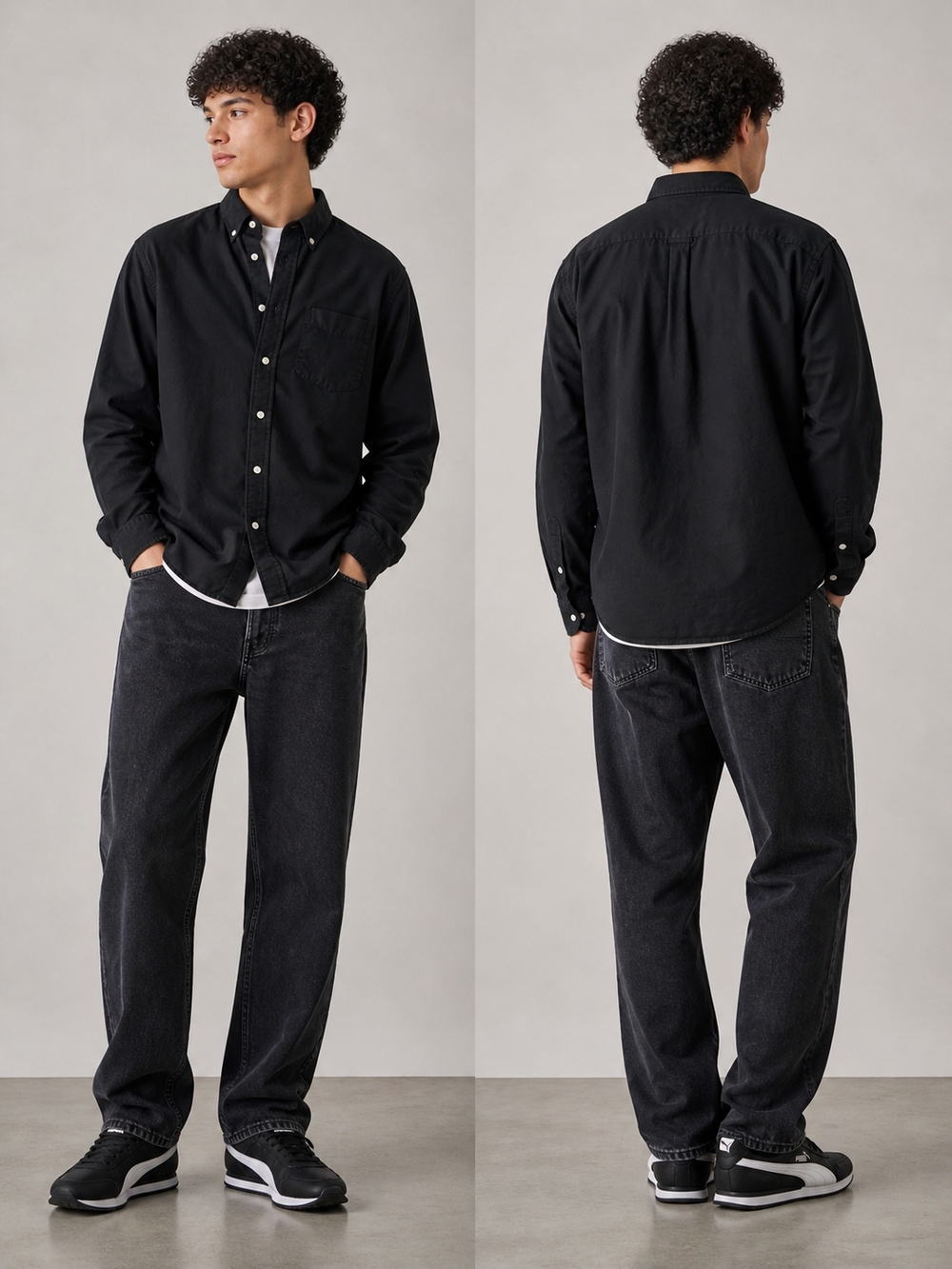 Frank & Oak Black Button-Down Oxford Shirt
